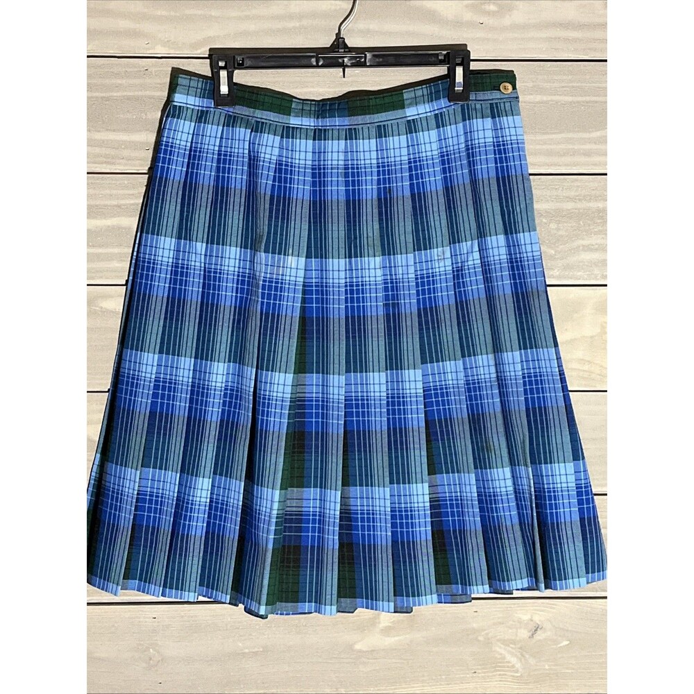Dennis Douglas Plaid School Uniform Skirt Knife Pleat H16 AXL J17 Blue Green